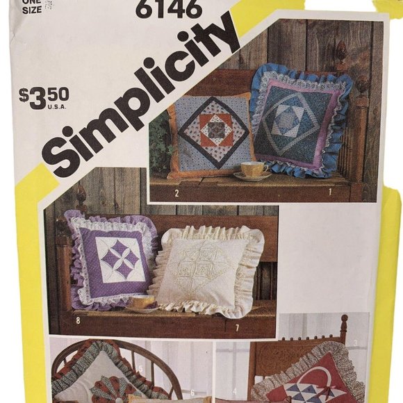 UNCUT Vintage 1983 Patchwork 15 Inch Pillows Pattern Simplicity 6146 Countrycore - Picture 2 of 7